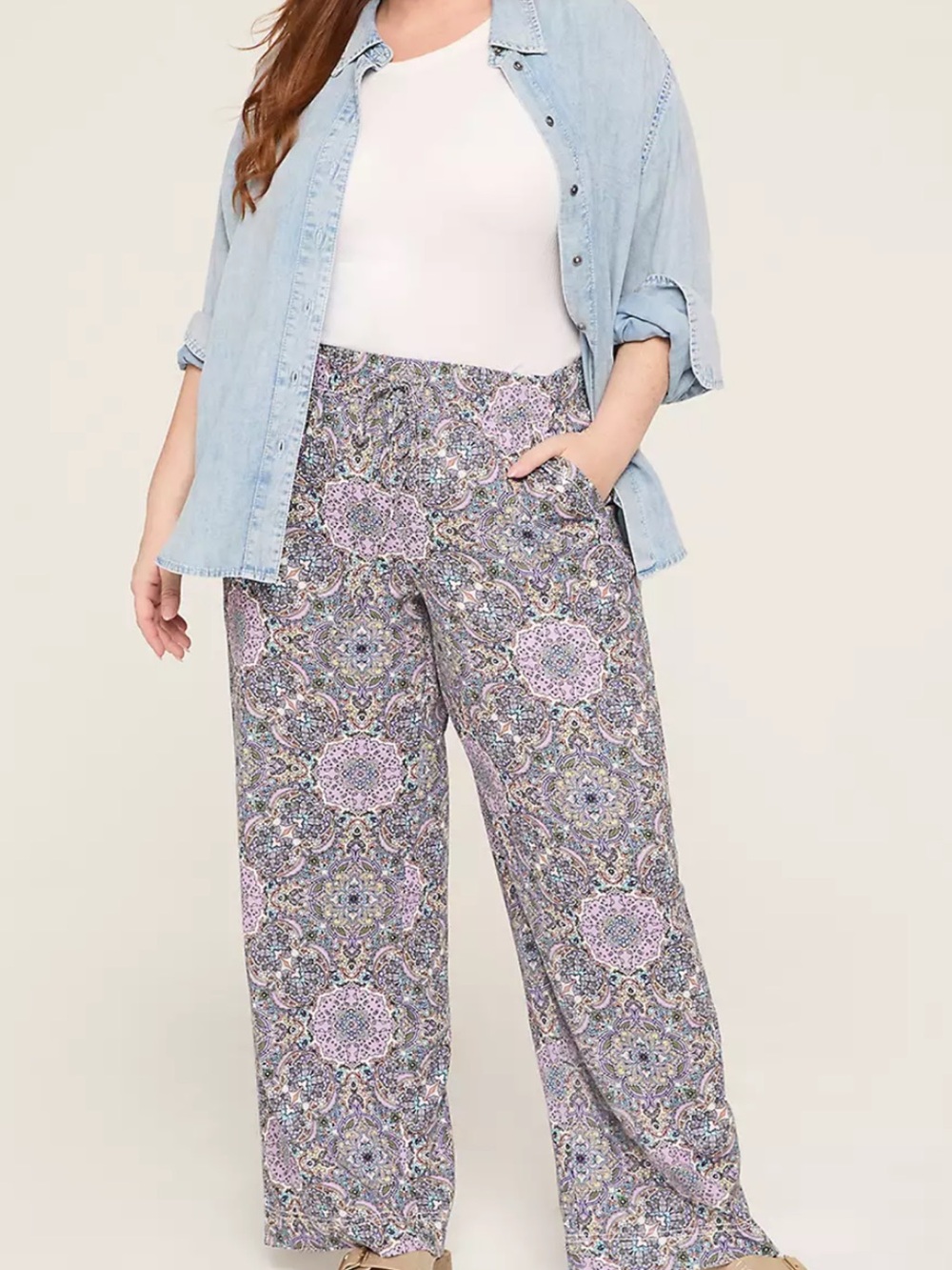 Lane Bryant Lavender & Blue Paisley Wide Leg Pants